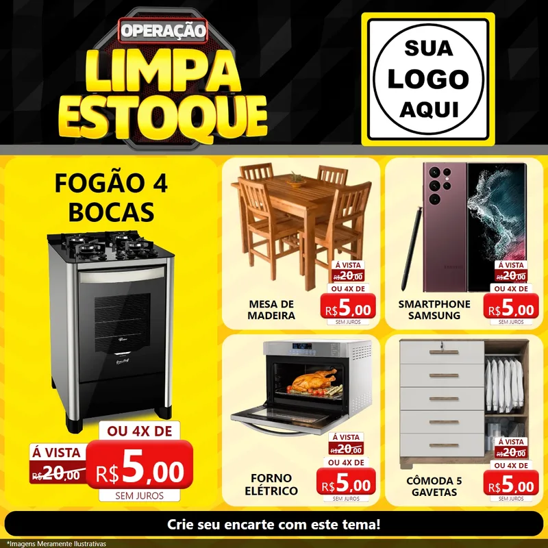 Modelo de Rede Social para Feed Facebook com o tema Operação Limpa Estoque para Móveis e Eletro