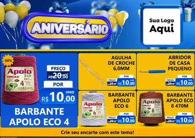 Modelo de Encarte para Encarte A4 Horizontal com o tema Aniversário para Armarinho e Aviamentos