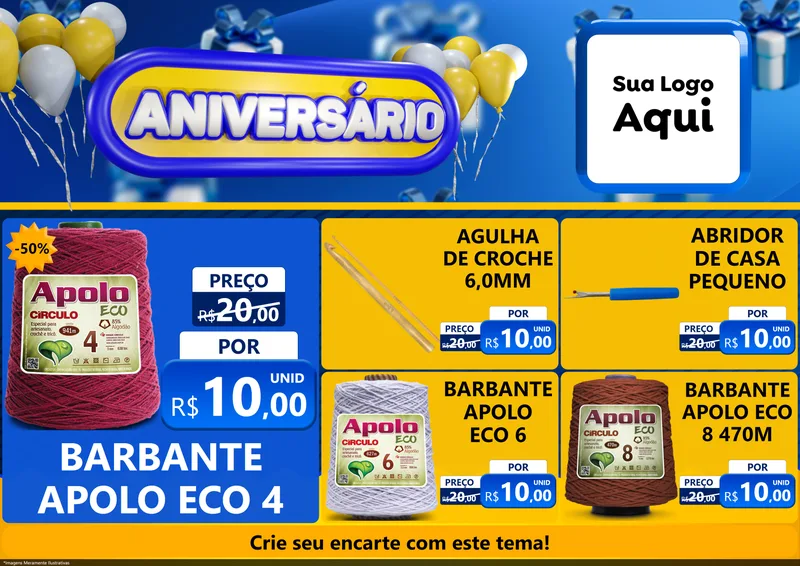 Modelo de Encarte para Encarte A4 Horizontal com o tema Aniversário para Armarinho e Aviamentos