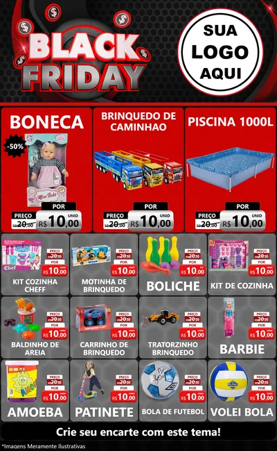 Modelo de Encarte para Encarte Grande com o tema Black Friday para Brinquedos