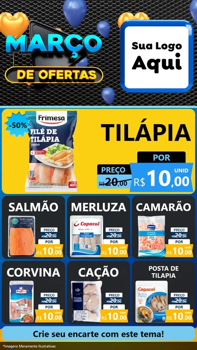 Modelo de Rede Social para Stories com o tema Março de Ofertas para Peixaria