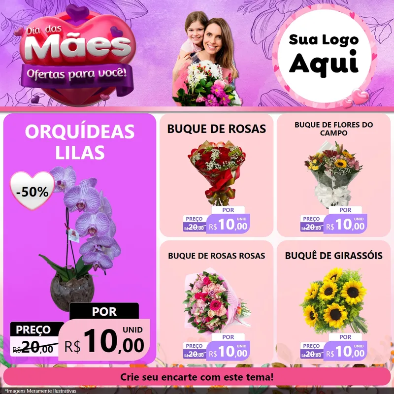Modelo de Rede Social para Feed Facebook com o tema Dia das Mães Ofertas para Você! para Floricultura e jardim
