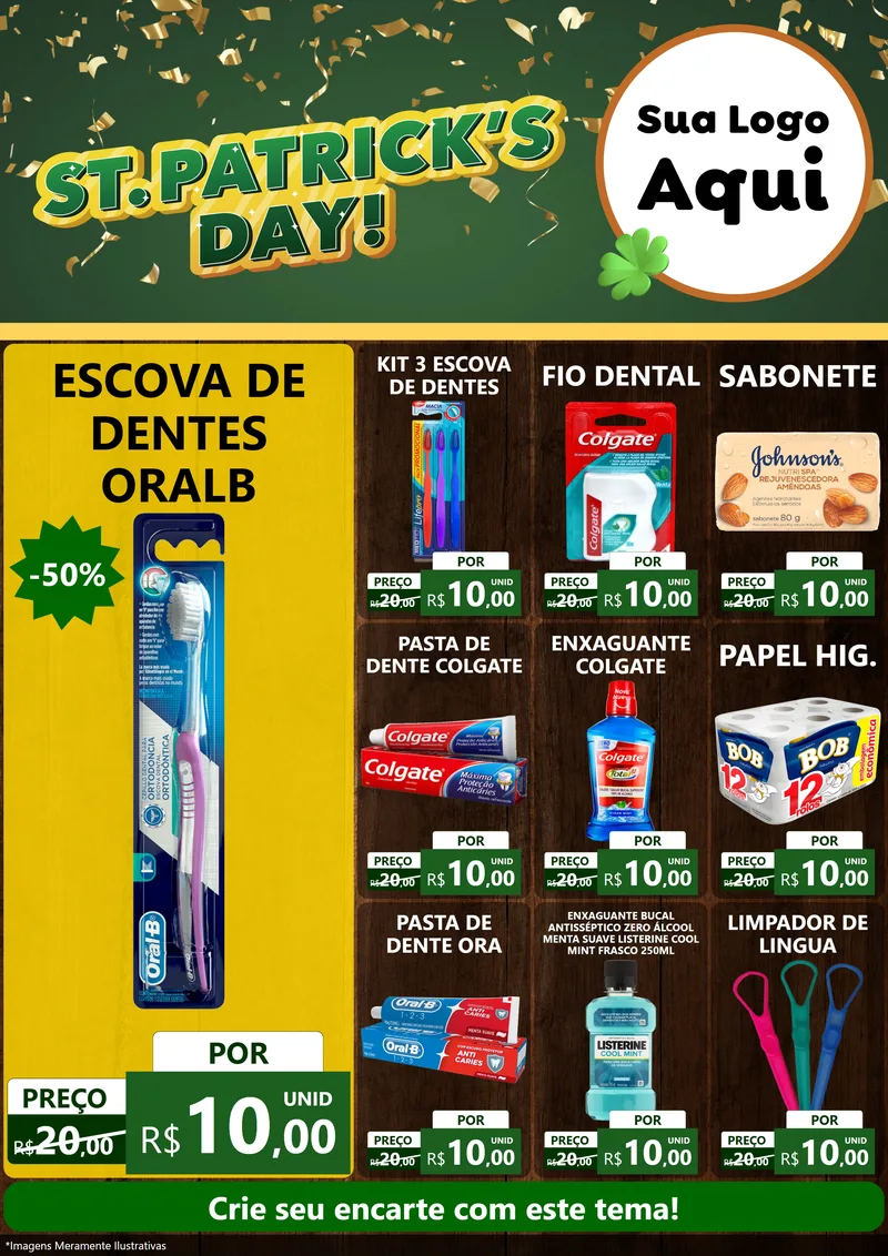 Modelo de Encarte para Encarte A4 Vertical com o tema St Patriks Day para Higiene Pessoal