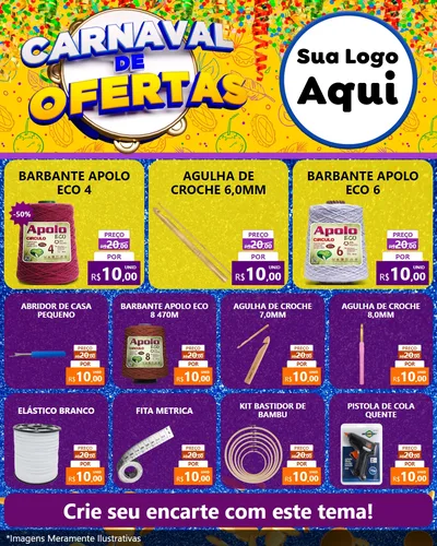 Modelo de Rede Social para Feed Instagram com o tema Carnaval de Ofertas para Armarinho e Aviamentos