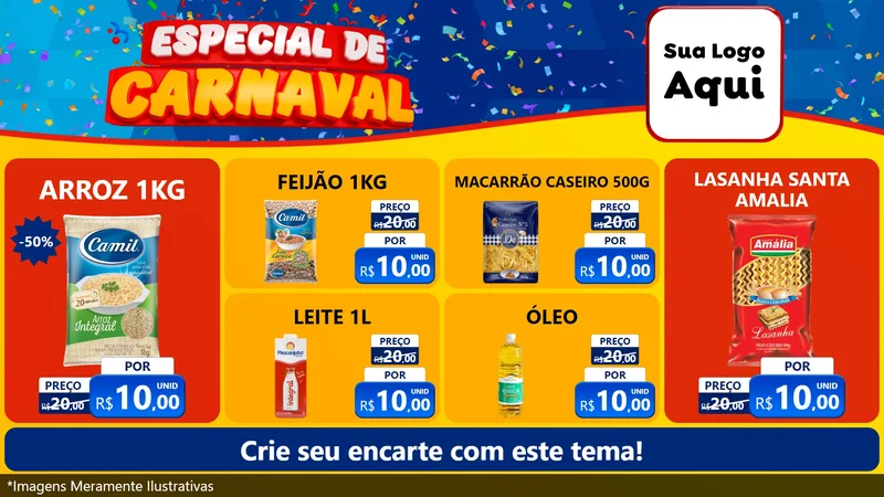 Modelo de TV para TV Horizontal com o tema Especial de Carnaval para Supermercado