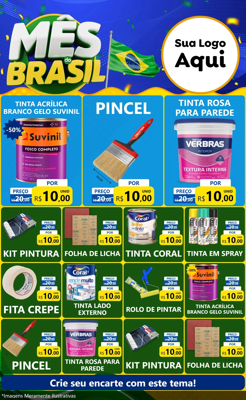 Modelo de Encarte para Encarte Grande com o tema Mês do Brasil para Tintas e Ferramentas