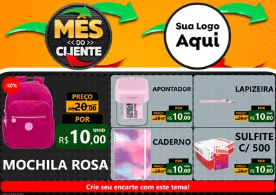 Modelo de Encarte para Encarte A4 Horizontal com o tema Mês do Cliente para Papelaria