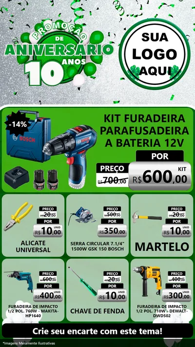 Modelo de Rede Social para Stories com o tema Promoção de Aniversário - 10 Anos para Maquinas e Ferramentas