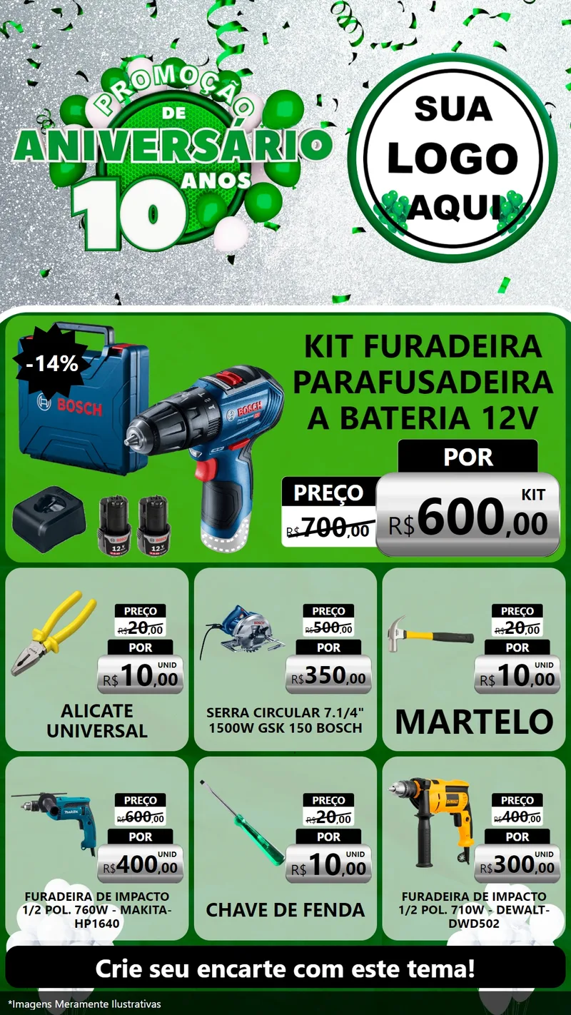 Modelo de Rede Social para Stories com o tema Promoção de Aniversário - 10 Anos para Maquinas e Ferramentas