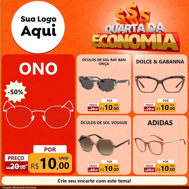 Modelo de Rede Social para Feed Facebook com o tema Quarta da Economia para Óticas