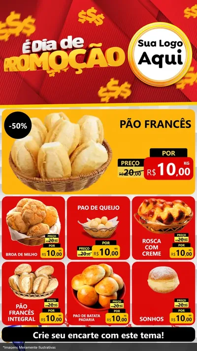 Modelo de Rede Social para Stories com o tema É Dia De Promoção para Padaria