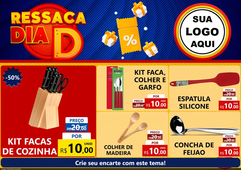 Modelo de Encarte para Encarte A4 Horizontal com o tema Ressaca Dia D para Utilidades Domésticas