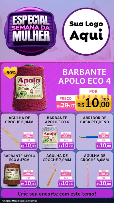 Modelo de Rede Social para Stories com o tema Especial Semana da Mulher para Armarinho e Aviamentos