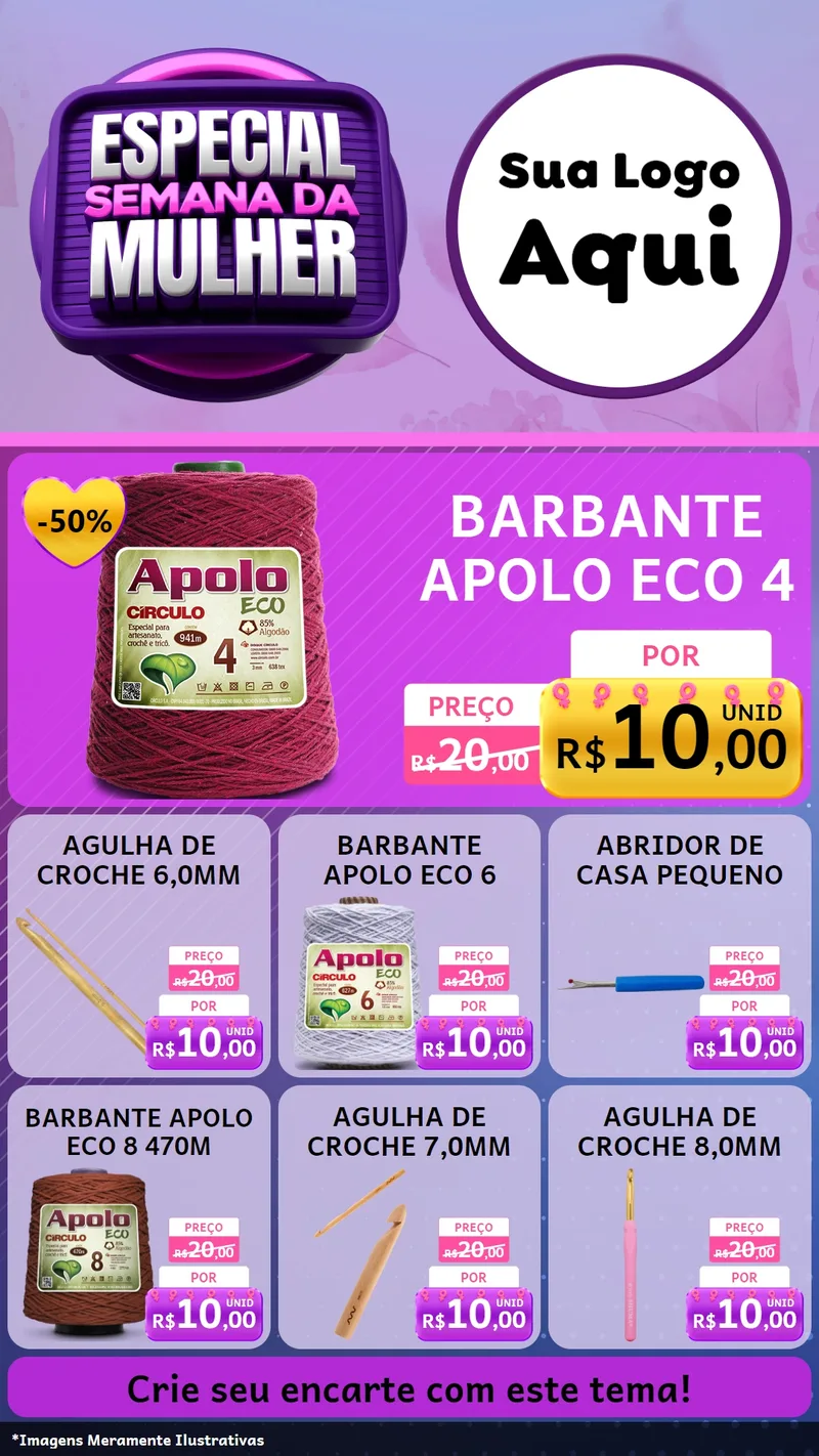 Modelo de Rede Social para Stories com o tema Especial Semana da Mulher para Armarinho e Aviamentos