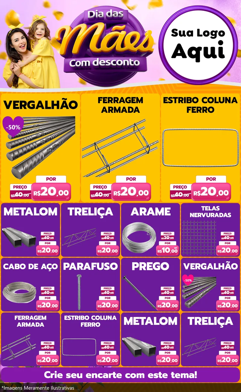 Modelo de Encarte para Encarte Grande com o tema Dia das Mães com Desconto para Ferragens