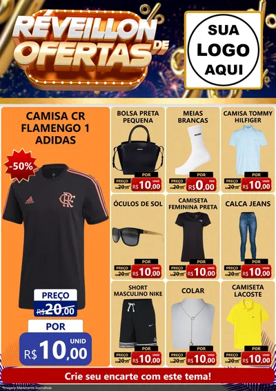 Modelo de Encarte para Encarte A4 Vertical com o tema Réveillon de Ofertas para Roupas e acessórios