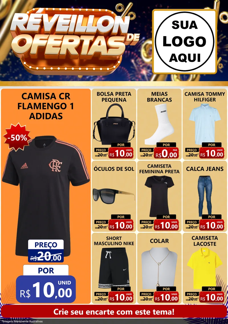 Modelo de Encarte para Encarte A4 Vertical com o tema Réveillon de Ofertas para Roupas e acessórios