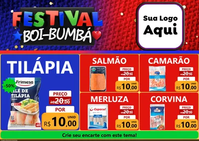 Modelo de Encarte para Encarte A4 Horizontal com o tema Festival Boi-Bumbá para Peixaria