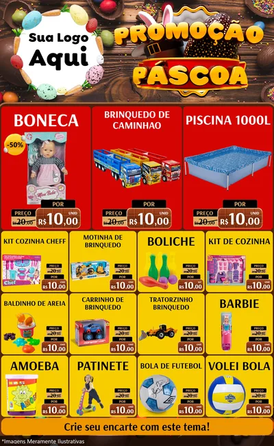 Modelo de Encarte para Encarte Grande com o tema Promoção Páscoa para Brinquedos