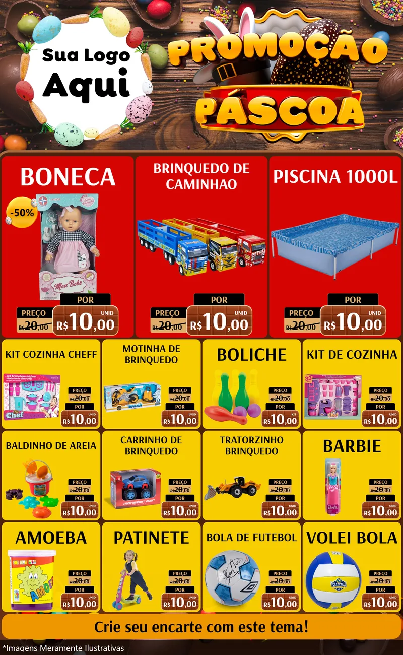 Modelo de Encarte para Encarte Grande com o tema Promoção Páscoa para Brinquedos