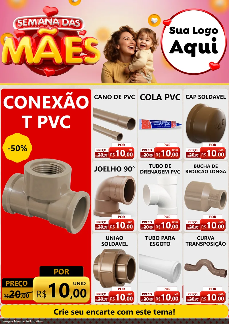 Modelo de Encarte para Encarte A4 Vertical com o tema Semana das Mães para Tubos e conexões