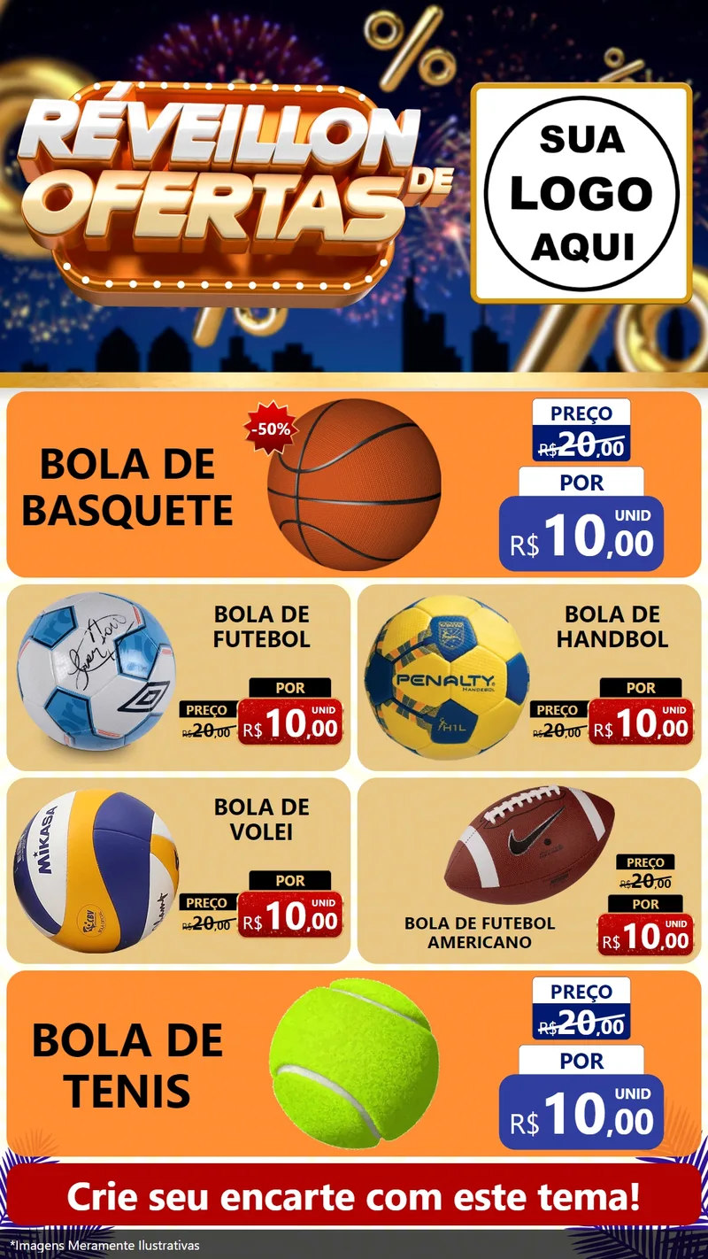 Modelo de TV para TV Vertical com o tema Réveillon de Ofertas para Artigos Esportivos