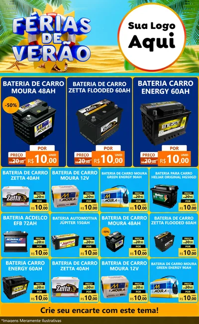 Modelo de Encarte para Encarte Grande com o tema Férias de Verão para Baterias Elétricas