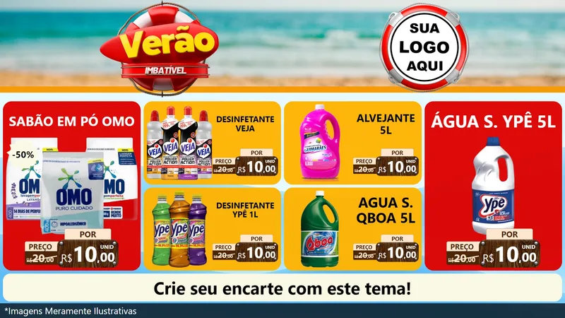 Modelo de TV para TV Horizontal com o tema Verão Imbatível para Produtos de Limpeza