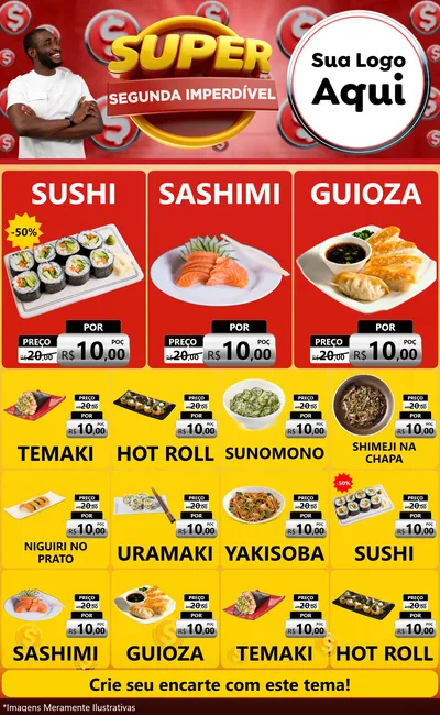 Modelo de Encarte para Encarte Grande com o tema Super Segunda Imperdível para Comida japonesa
