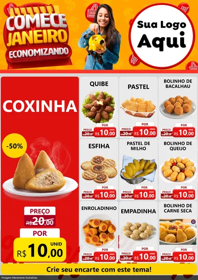 Modelo de Encarte para Encarte A4 Vertical com o tema Comece Janeiro Economizando para Salgadaria