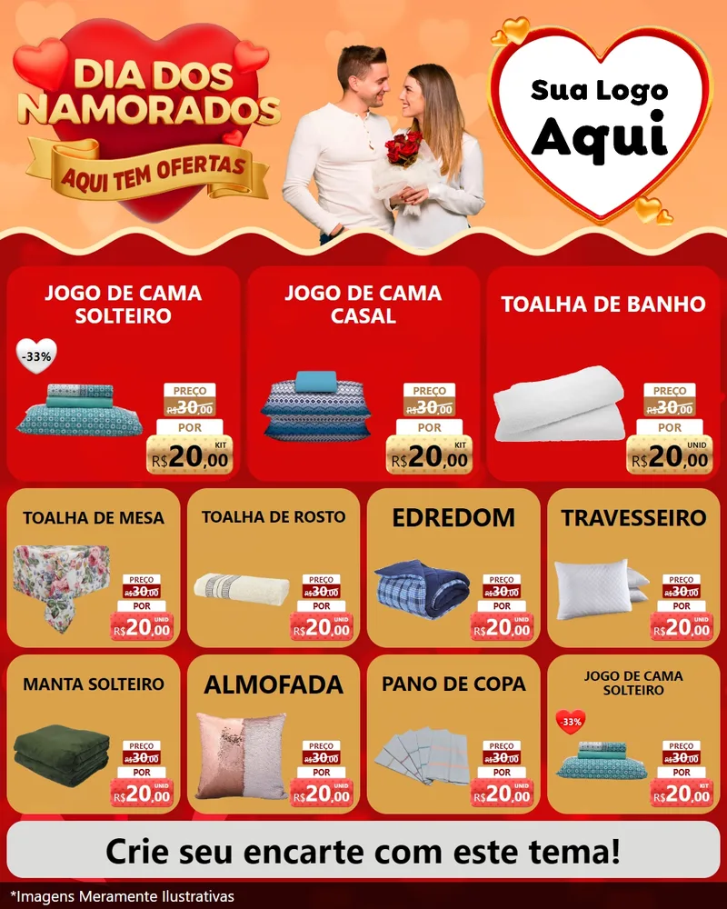 Modelo de Rede Social para Feed Instagram com o tema Dia dos Namorados - Aqui Tem Ofertas para Cama, Mesa e Banho
