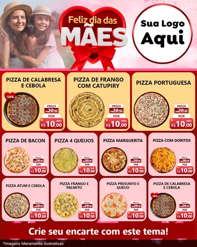 Modelo de Rede Social para Feed Instagram com o tema Feliz Dia Das Mães para Pizzaria