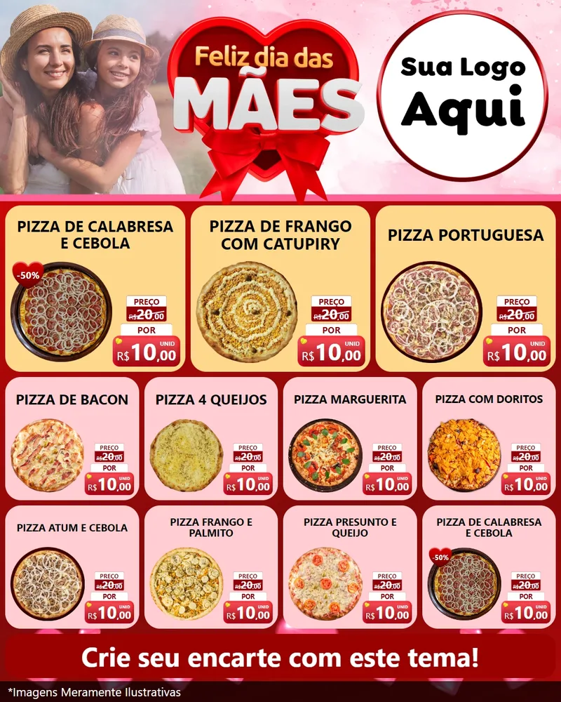 Modelo de Rede Social para Feed Instagram com o tema Feliz Dia Das Mães para Pizzaria