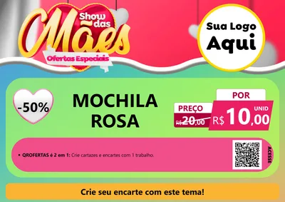Modelo de Cartaz para Cartaz A4 Horizontal com o tema Show das Mães - Ofertas Especiais para Papelaria