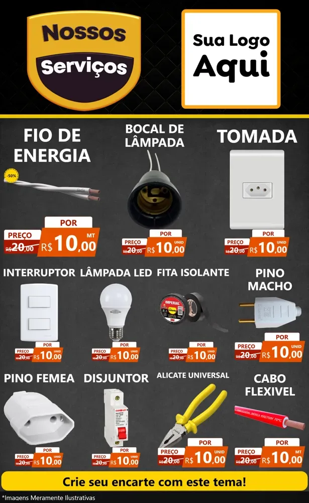 Modelo de Encarte para Encarte Grande com o tema Nossos Serviços para Materiais Elétricos