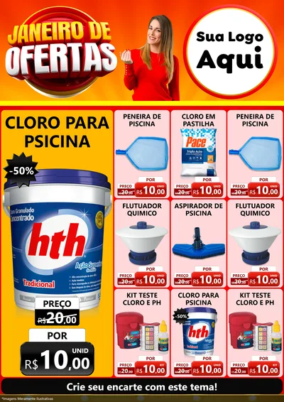 Modelo de Encarte para Encarte A4 Vertical com o tema Janeiro de Ofertas para Produtos para Piscina
