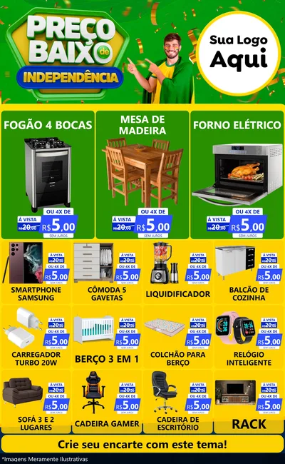 Modelo de Encarte para Encarte Grande com o tema Preço Baixo de Independência para Móveis e Eletro