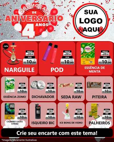 Modelo de Rede Social para Feed Instagram com o tema Promoção de Aniversário - 4 Anos para Tabacaria