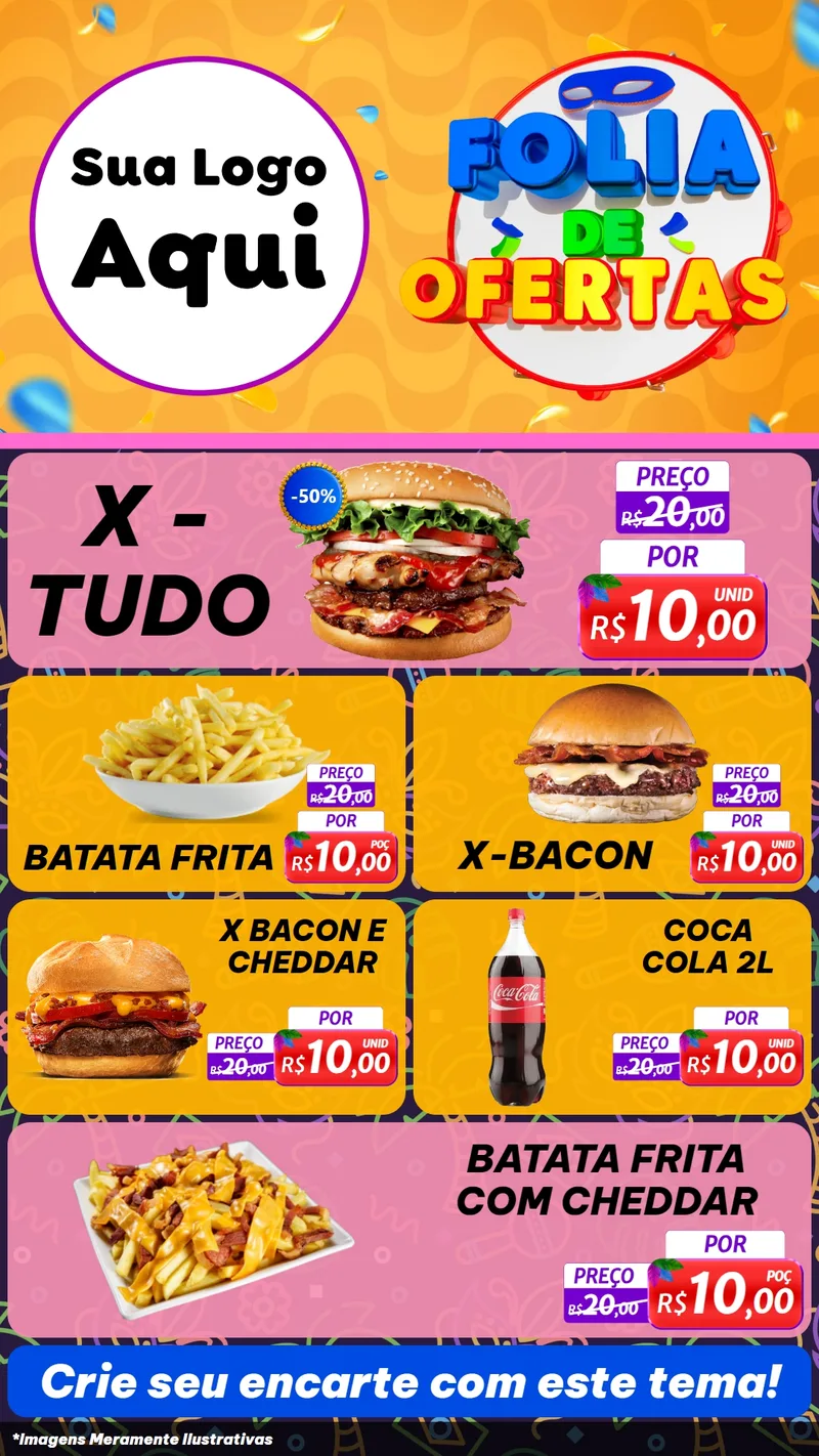 Modelo de TV para TV Vertical com o tema Folia de Ofertas para Hamburgueria