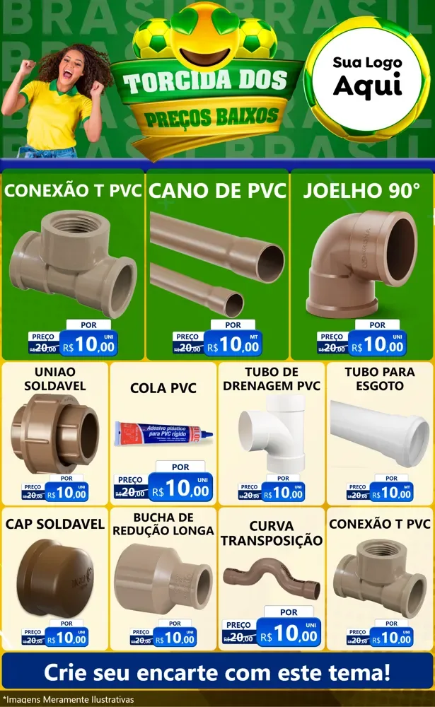 Modelo de Encarte para Encarte Grande com o tema Torcida dos Preços Baixos - Copa para Tubos e conexões