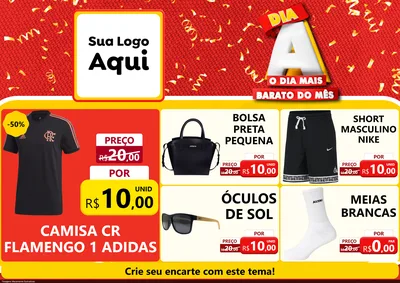 Modelo de Encarte para Encarte A4 Horizontal com o tema Dia A o Dia Mais Barato do Mês para Roupas e acessórios