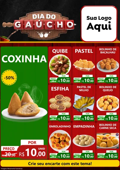 Modelo de Encarte para Encarte A4 Vertical com o tema Dia do Gaúcho para Salgadaria
