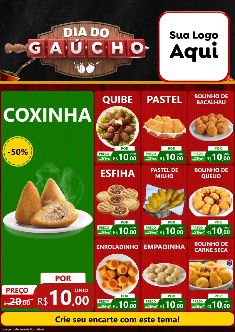 Modelo de Encarte para Encarte A4 Vertical com o tema Dia do Gaúcho para Salgadaria