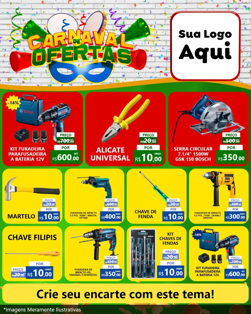 Modelo de Rede Social para Feed Instagram com o tema Carnaval de Ofertas para Maquinas e Ferramentas