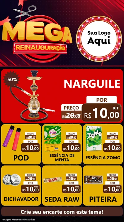 Modelo de Rede Social para Stories com o tema Mega Reinauguração para Tabacaria