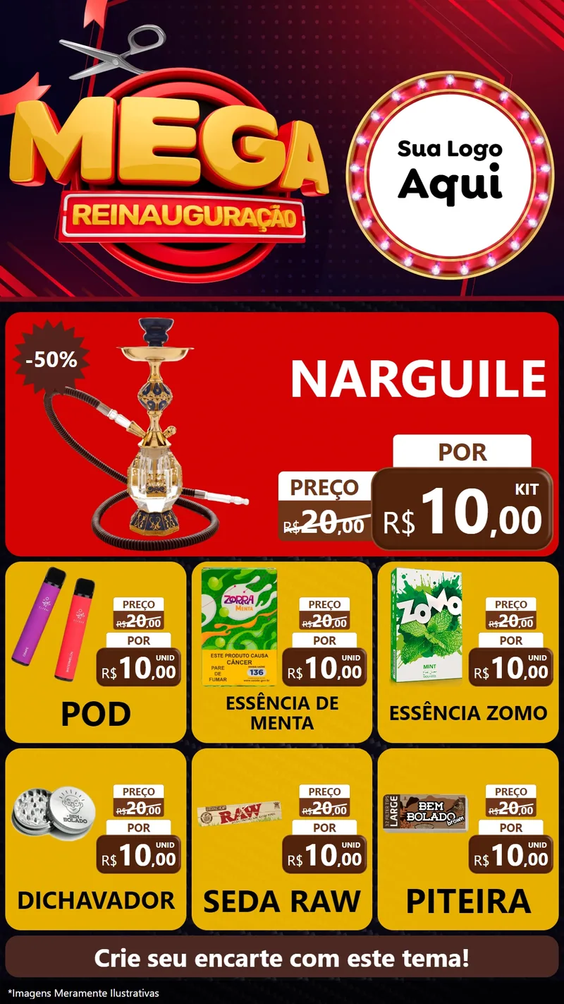 Modelo de Rede Social para Stories com o tema Mega Reinauguração para Tabacaria