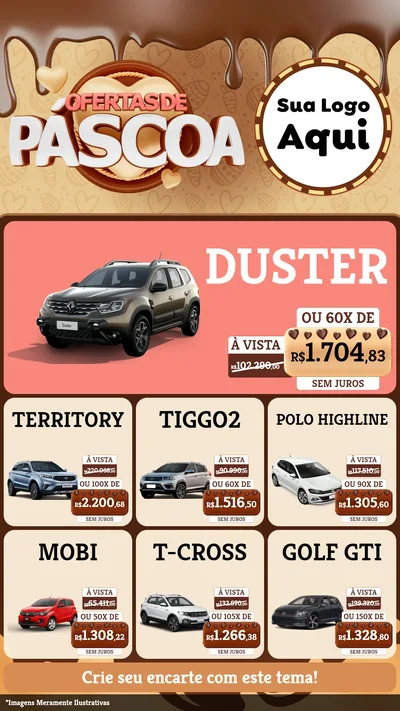 Modelo de Rede Social para Stories com o tema Ofertas de Páscoa para Concessionaria de Carros
