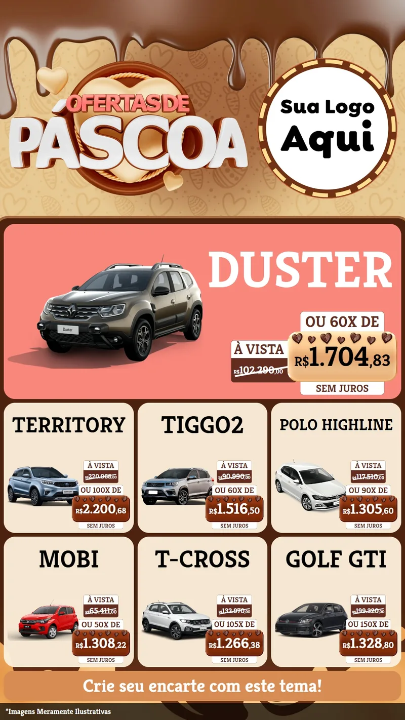 Modelo de Rede Social para Stories com o tema Ofertas de Páscoa para Concessionaria de Carros