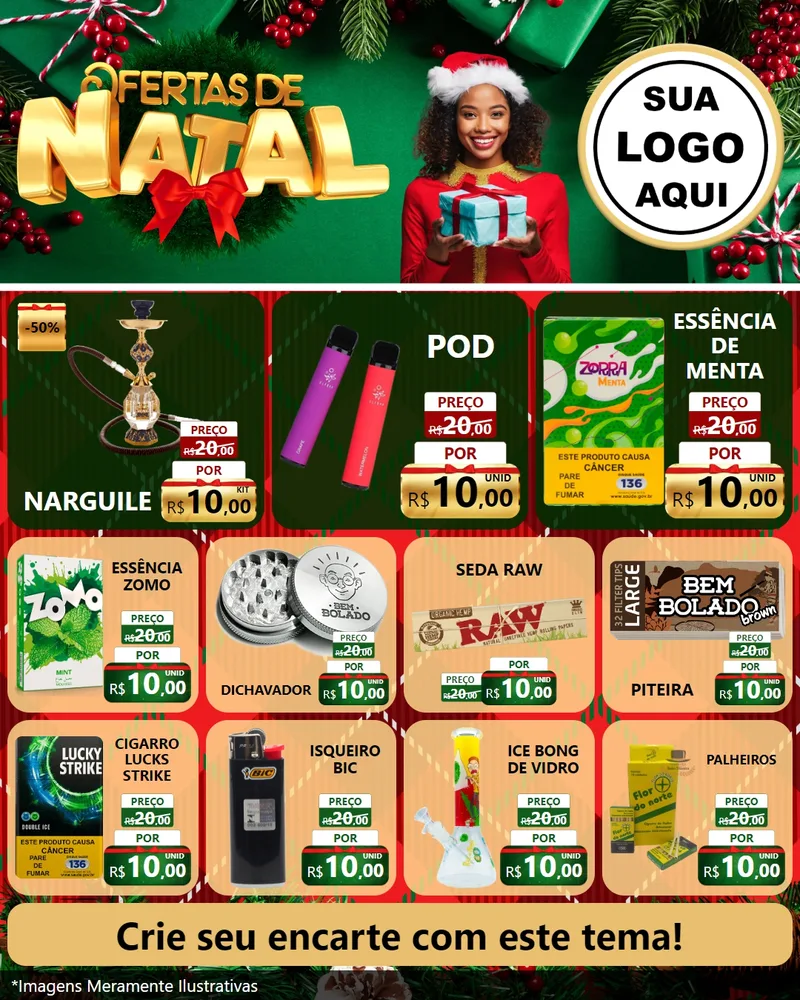 Modelo de Rede Social para Feed Instagram com o tema Ofertas de Natal para Tabacaria