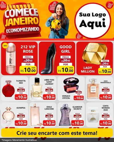 Modelo de Rede Social para Feed Instagram com o tema Comece Janeiro Economizando para Perfumes